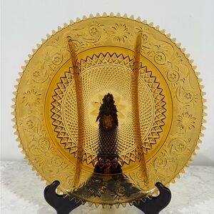 Vintage Indiana Glass Tiara Amber Divided Serving Tray Sawtooth Edge